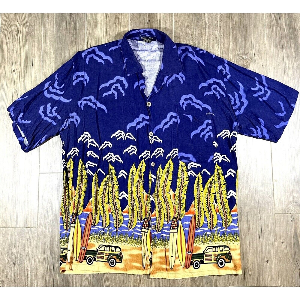 Banana Split U.S.A Hawaiian Button Down Mens T-Shirt Size XXL Decorative Blue